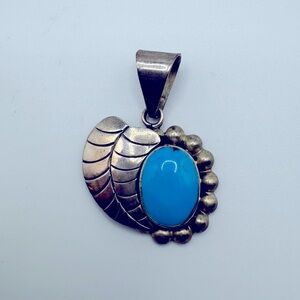 Vintage leaf turquoise sterling silver pendant